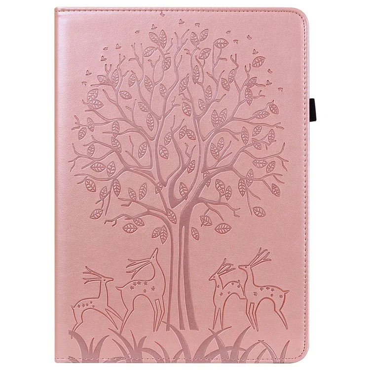 Imprint Tree and Deer Pattern All-Protection Leather Stand Tablet Cover for Lenovo Tab P11 TB-J606F / Tab P11 5G - Rose Gold