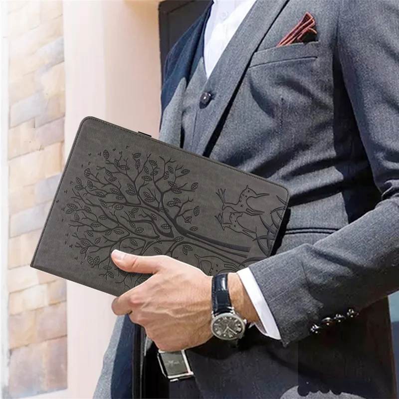 Imprint Tree and Deer Pattern All-Protection Leather Stand Tablet Cover for Lenovo Tab P11 TB-J606F / Tab P11 5G - Grey