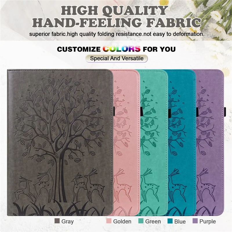 Imprint Tree and Deer Pattern All-Protection Leather Stand Tablet Cover for Lenovo Tab P11 TB-J606F / Tab P11 5G - Grey
