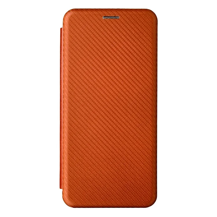 Custodia per telefono con supporto in pelle texture fibra di carbonio assorbita automaticamente per Motorola Edge 20 Lite - Arancione
