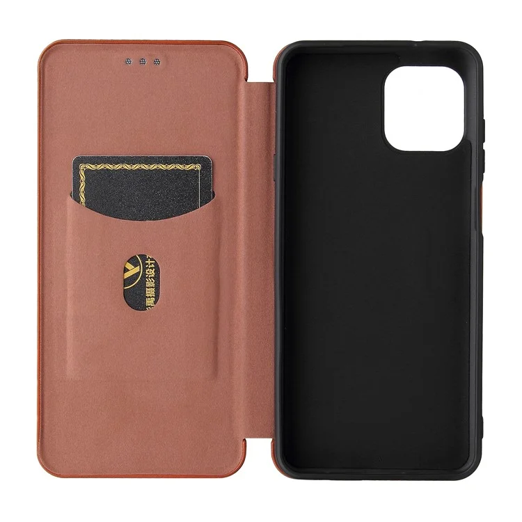 Custodia per telefono con supporto in pelle texture fibra di carbonio assorbita automaticamente per Motorola Edge 20 Lite - Arancione