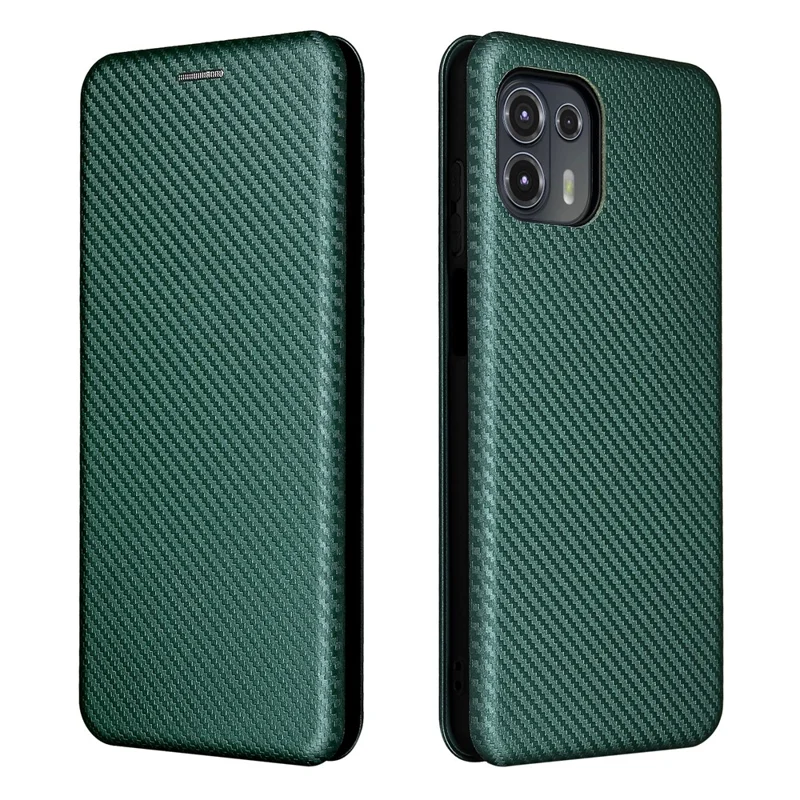 Auto-absorbed Carbon Fiber Texture Leather Stand Phone Shell Cover for Motorola Edge 20 Lite - Green