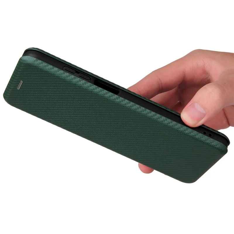 Auto-absorbed Carbon Fiber Texture Leather Stand Phone Shell Cover for Motorola Edge 20 Lite - Green