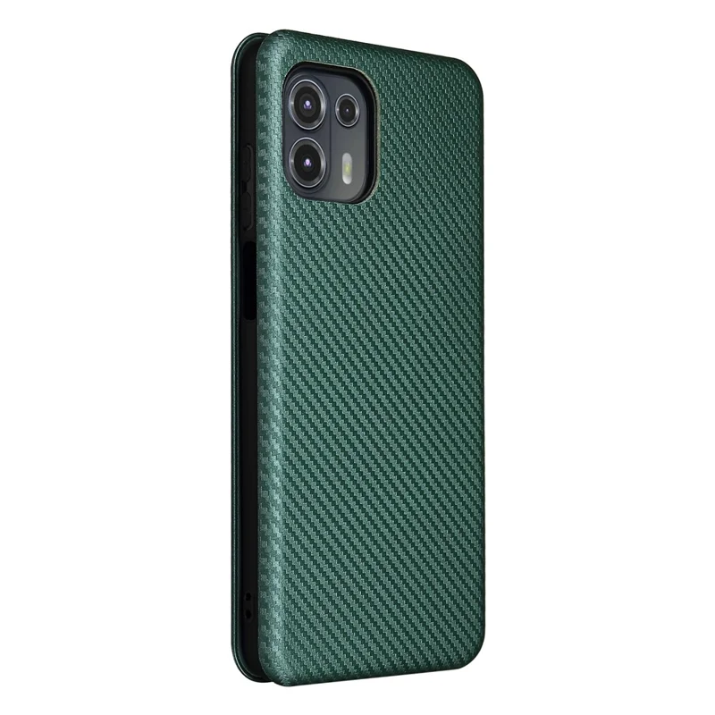 Auto-absorbed Carbon Fiber Texture Leather Stand Phone Shell Cover for Motorola Edge 20 Lite - Green