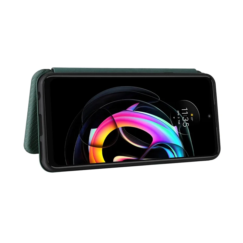 Auto-absorbed Carbon Fiber Texture Leather Stand Phone Shell Cover for Motorola Edge 20 Lite - Green