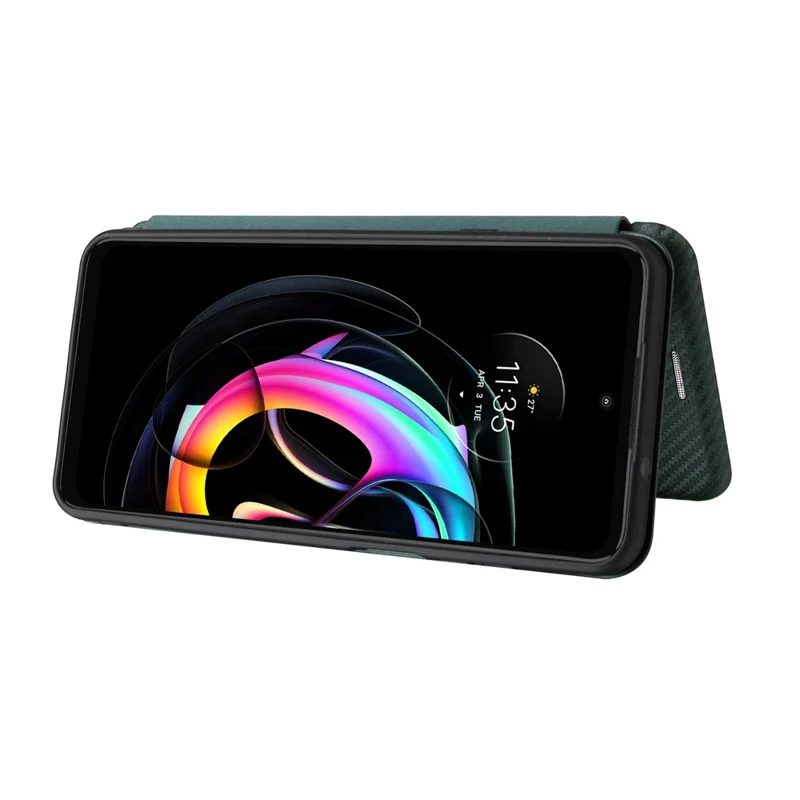 Auto-absorbed Carbon Fiber Texture Leather Stand Phone Shell Cover for Motorola Edge 20 Lite - Green
