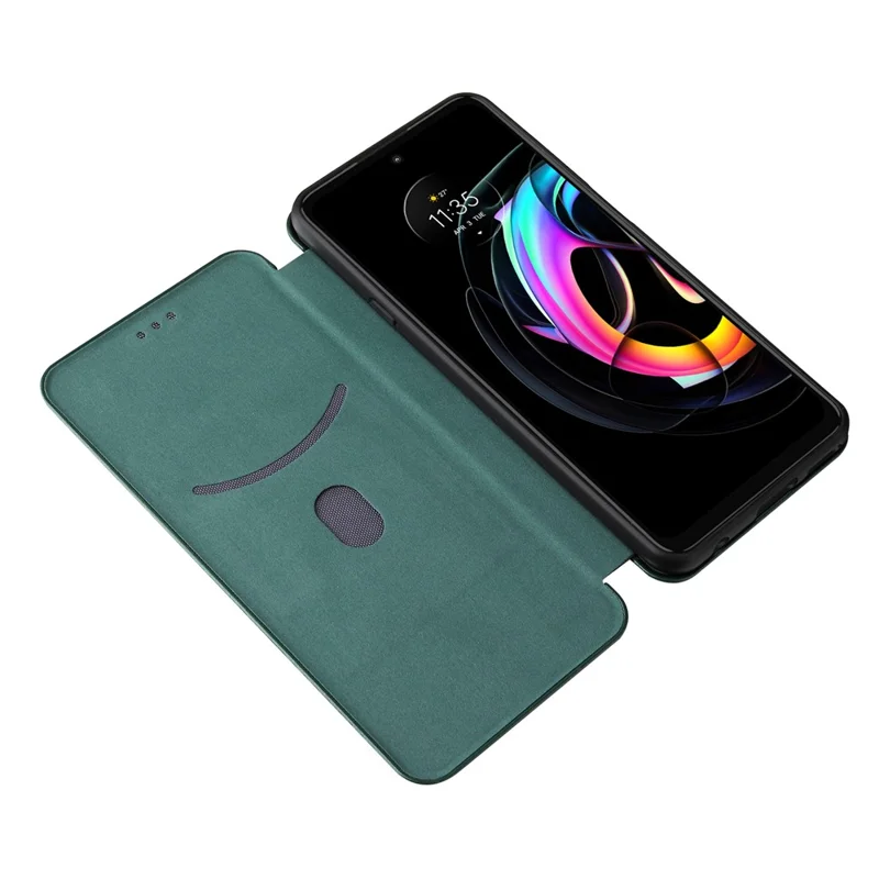 Auto-absorbed Carbon Fiber Texture Leather Stand Phone Shell Cover for Motorola Edge 20 Lite - Green