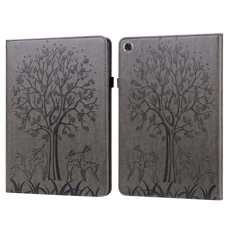 Cubierta Protectora De La Caja Protectora Del Soporte De La Folio Del árbol De La PU De La PU De PU Impresa Con El Soporte De La Tarjeta Para Lenovo TAB M10 PLUS TB-X606F / TB-606X - Gris