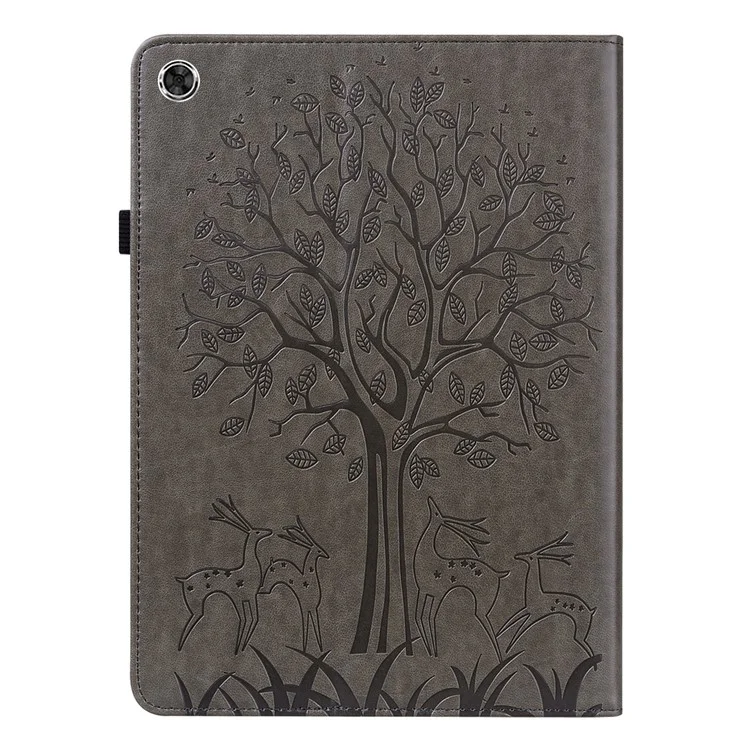 Coque De Protection De La Carte De Protection De L'arbre Imprimé Et Du Cerf PU En Cuir PU Avec Support De Carte De Lenovo M10 Plus TB-X606F / Tb-606x - Gris