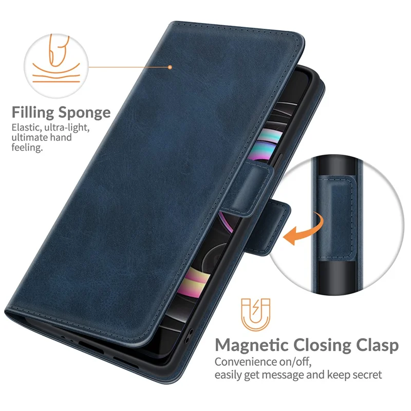 Magnetic Double Clasp PU Leather Phone Case Shell with Wallet Stand Design for Motorola Edge 20 Lite 5G - Blue