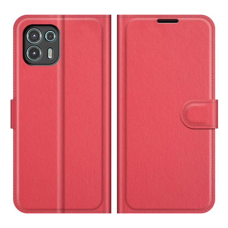 Leather Full-Protection Litchi Skin Phone Shell Case with Wallet Stand for Motorola Edge 20 Lite 5G - Red