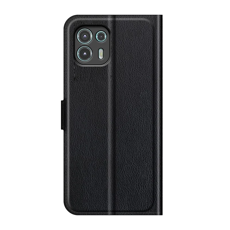 Vollständig schützendes Litchi-Leder-Handyhülle mit Geldbörse und Ständer für Motorola Edge 20 Lite 5G - Schwarz