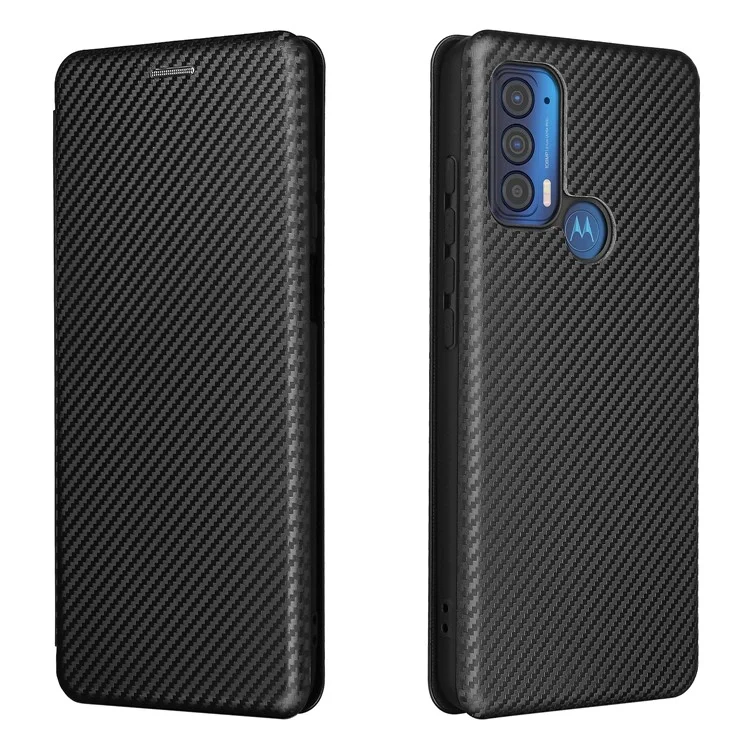 Custodia Per Telefono in Pelle in Fibra di Carbonio Con Slot Per Schede e Cinturino Per Motorola Bordo (2021) - Nero