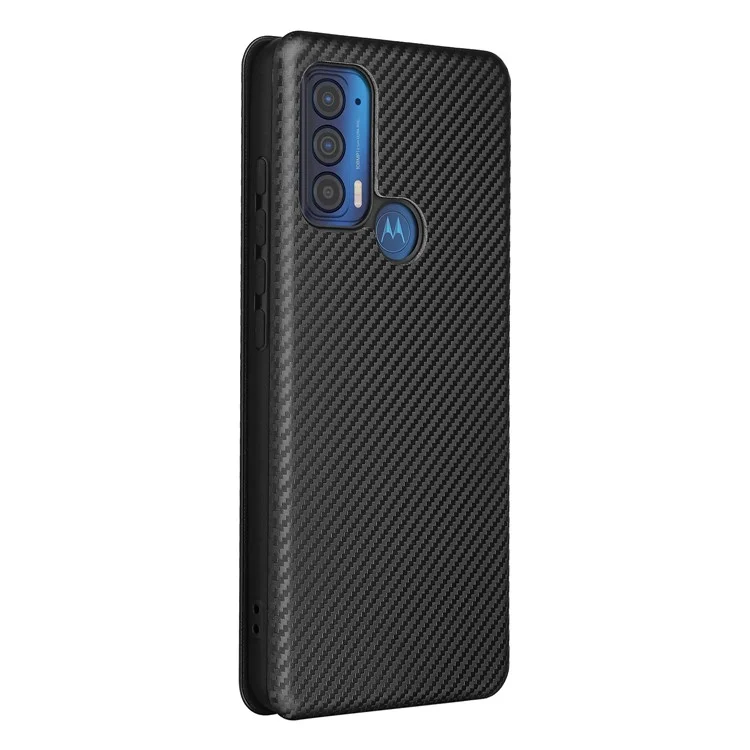 Custodia Per Telefono in Pelle in Fibra di Carbonio Con Slot Per Schede e Cinturino Per Motorola Bordo (2021) - Nero
