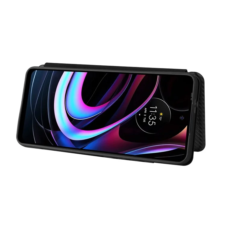 Custodia Per Telefono in Pelle in Fibra di Carbonio Con Slot Per Schede e Cinturino Per Motorola Bordo (2021) - Nero
