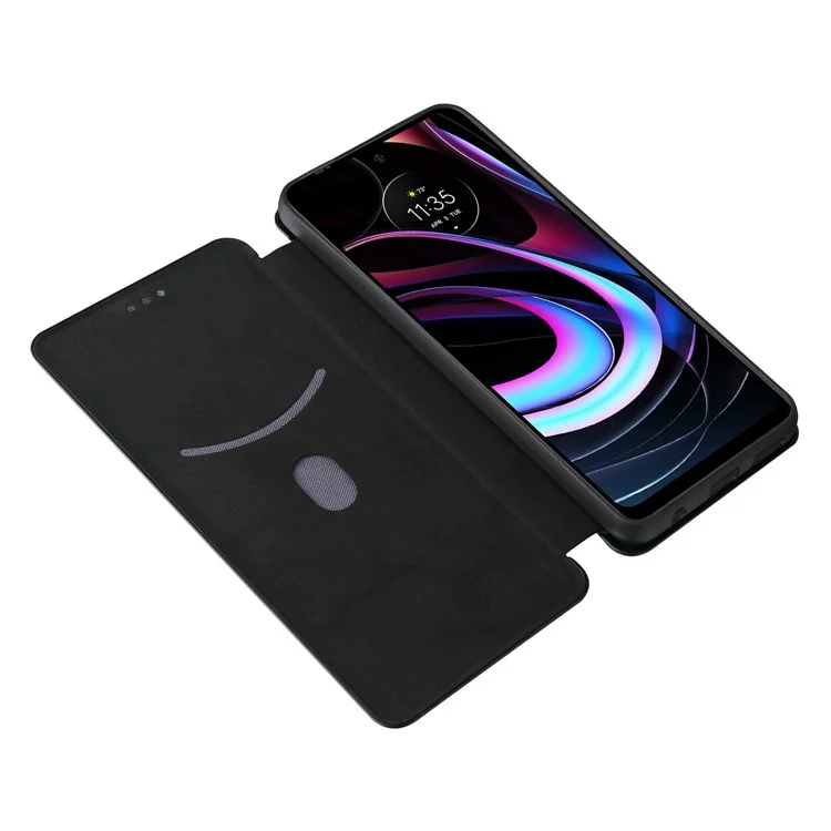 Custodia Per Telefono in Pelle in Fibra di Carbonio Con Slot Per Schede e Cinturino Per Motorola Bordo (2021) - Nero