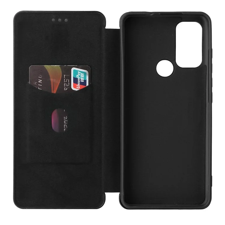 Custodia Per Telefono in Pelle in Fibra di Carbonio Con Slot Per Schede e Cinturino Per Motorola Bordo (2021) - Nero