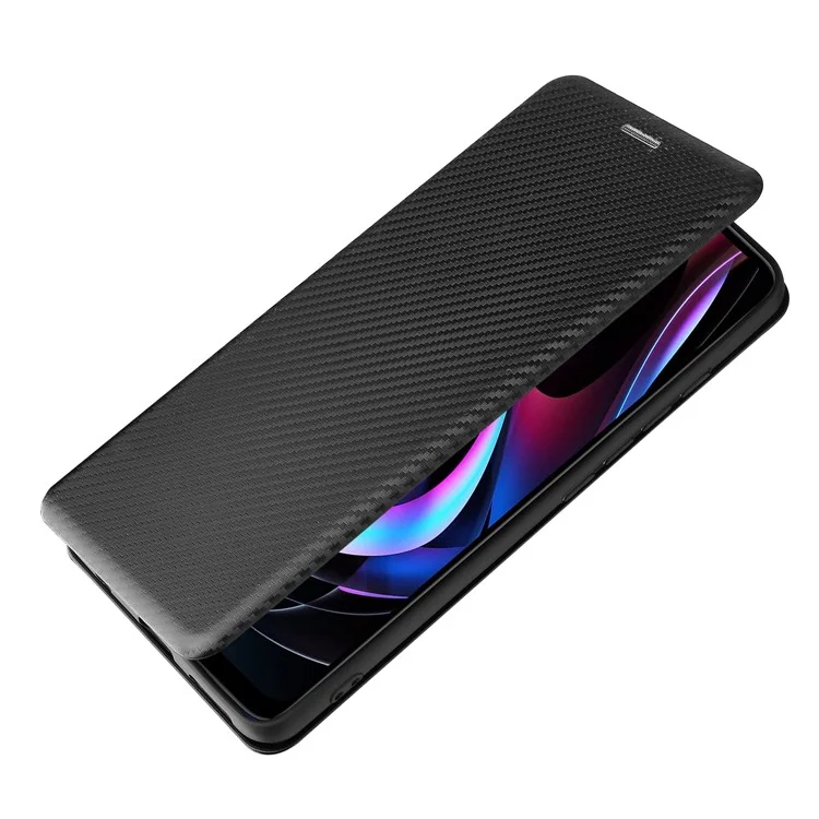Custodia Per Telefono in Pelle in Fibra di Carbonio Con Slot Per Schede e Cinturino Per Motorola Bordo (2021) - Nero