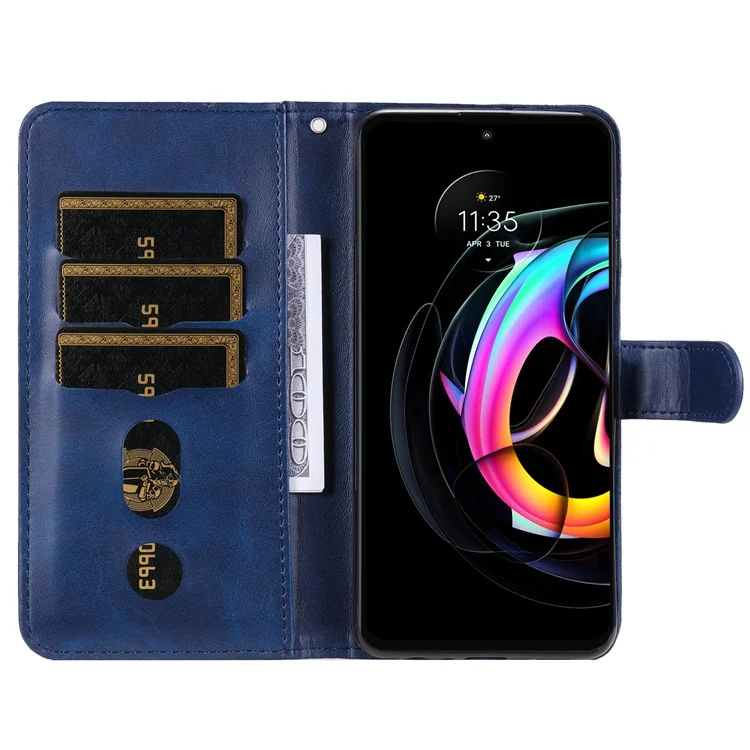 Zíper Design de Bolso de Estilo Moda Carteira PU Cael Capelo Case Flip Phelela Cobração de Toplo Para Motorola Edge 20 Lite - Azul