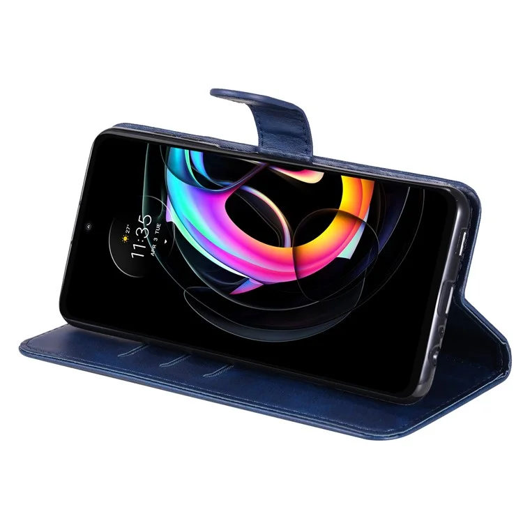 Zíper Design de Bolso de Estilo Moda Carteira PU Cael Capelo Case Flip Phelela Cobração de Toplo Para Motorola Edge 20 Lite - Azul