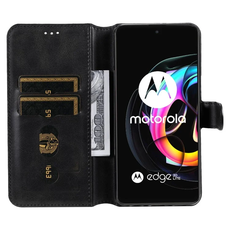 Anti Gota Resistente A Los Golpes De Protección Completa PU De Cuero De La Cartera De La Cubierta Del Teléfono De La Cubierta Del Teléfono Para Motorola Edge 20 Lite - Negro