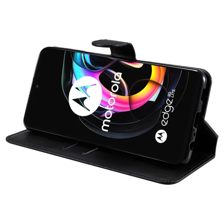 Anti Gota Resistente A Los Golpes De Protección Completa PU De Cuero De La Cartera De La Cubierta Del Teléfono De La Cubierta Del Teléfono Para Motorola Edge 20 Lite - Negro