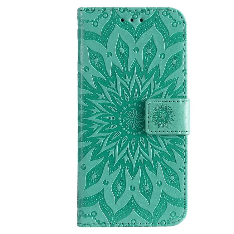 For Motorola Edge 20 Phone Case Sunflower Imprinted Leather Wallet Stand Cover with Strap - Green