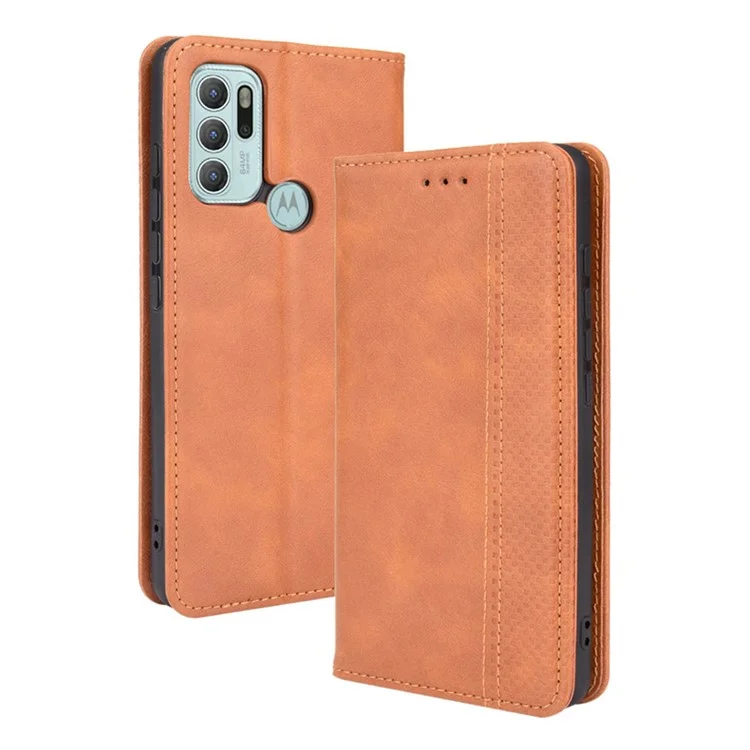 Magnetisches selbstabsorbierendes Vintage-Stil-Ledertasche-Design-Handyhüllen mit Ständer für Motorola Moto G60S / G60 - Braun