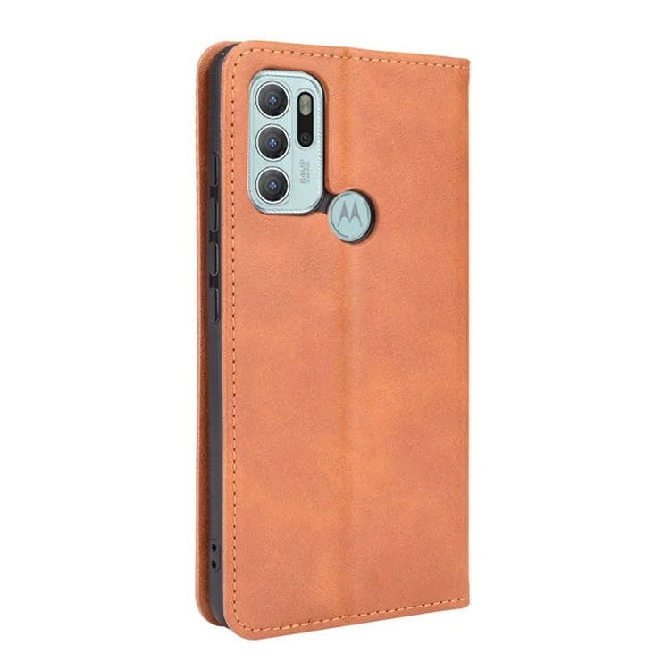 Magnetisches selbstabsorbierendes Vintage-Stil-Ledertasche-Design-Handyhüllen mit Ständer für Motorola Moto G60S / G60 - Braun