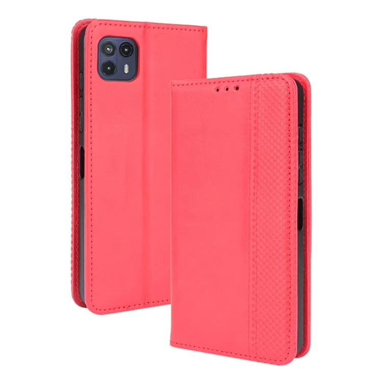 Vintage Style Strong Magnet Drop-Resistant Phone Stand Case Leather Cover with Wallet for Motorola Moto G50 5G - Red