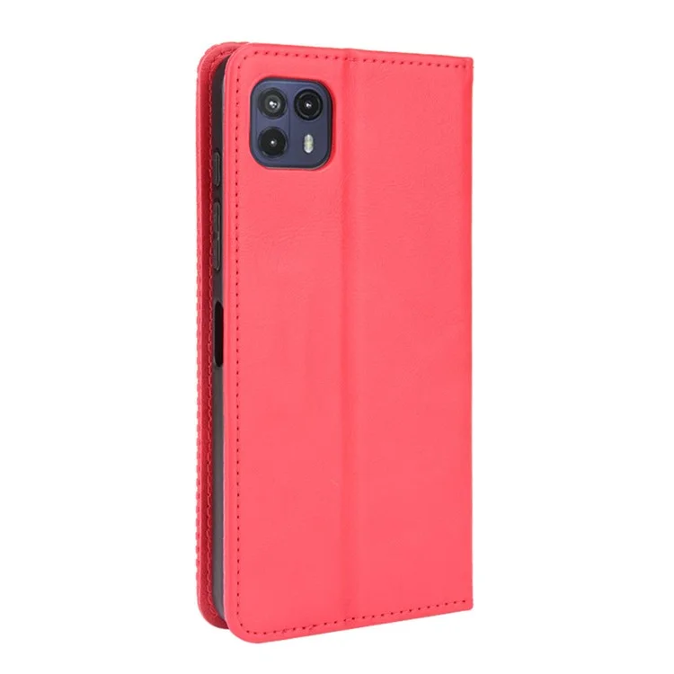 Vintage Style Strong Magnet Drop-Resistant Phone Stand Case Leather Cover with Wallet for Motorola Moto G50 5G - Red