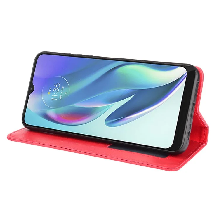 Vintage Style Strong Magnet Drop-Resistant Phone Stand Case Leather Cover with Wallet for Motorola Moto G50 5G - Red
