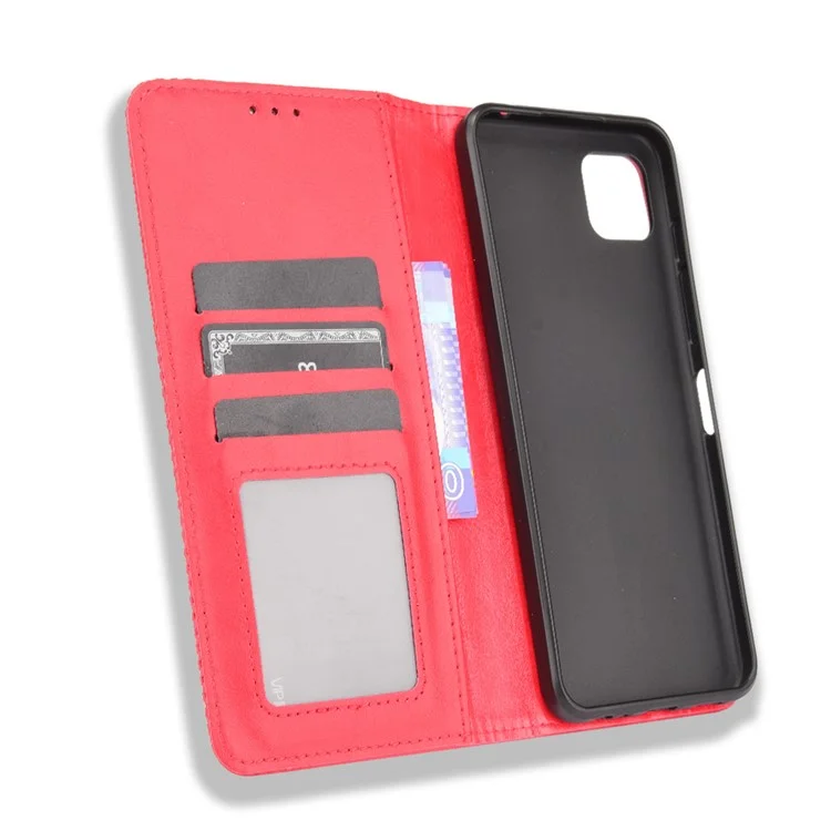 Vintage Style Strong Magnet Drop-Resistant Phone Stand Case Leather Cover with Wallet for Motorola Moto G50 5G - Red