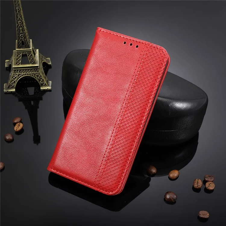 Vintage Style Strong Magnet Drop-Resistant Phone Stand Case Leather Cover with Wallet for Motorola Moto G50 5G - Red