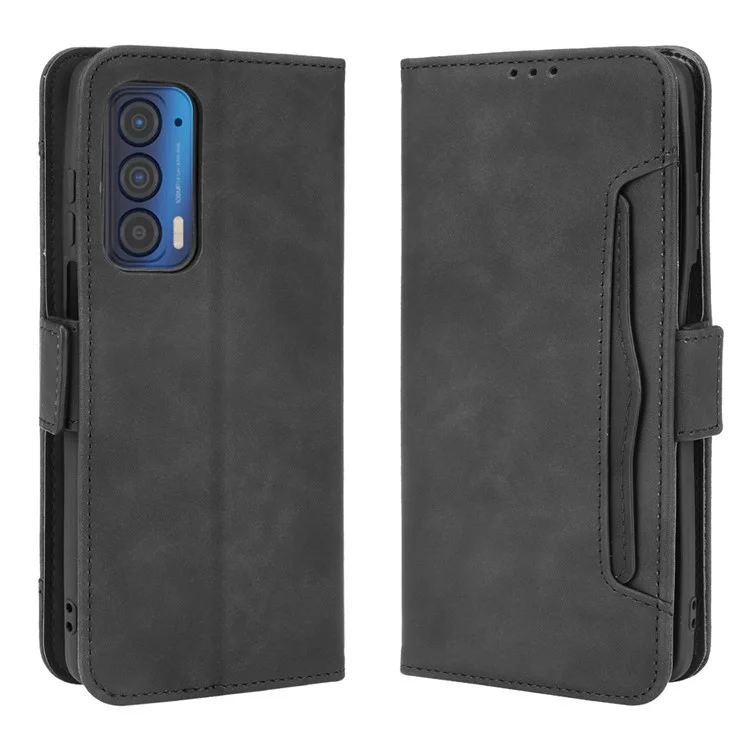 For Motorola Edge (2021) All-Inclusive Multiple Card Slots Design Leather Phone Wallet Stand Protective Case - Black