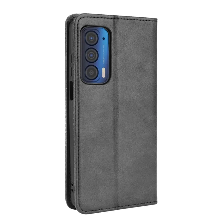 Coperchio in Pelle Per Telefono a Magnete Forte in Stile Vintage Con Portafoglio Per Motorola Edge (2021) - Nero