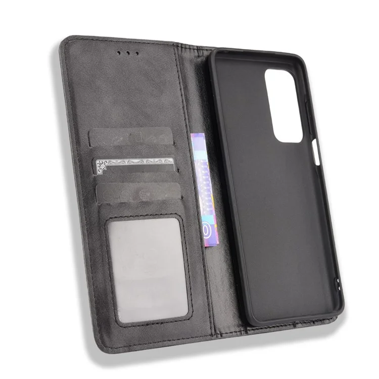 Coperchio in Pelle Per Telefono a Magnete Forte in Stile Vintage Con Portafoglio Per Motorola Edge (2021) - Nero