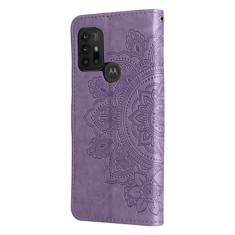 Stoßfest Volle Abdeckung Telefon Flip Case Impressum Blumenmuster PU Leder Brieftasche Telefonabdeckung Mit Handgelenkband Für Motorola Moto G10 / G30 / G20 / G10 Leistung - Violett