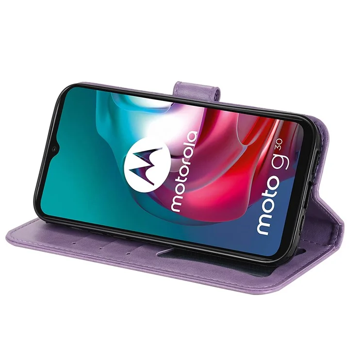 Stoßfest Volle Abdeckung Telefon Flip Case Impressum Blumenmuster PU Leder Brieftasche Telefonabdeckung Mit Handgelenkband Für Motorola Moto G10 / G30 / G20 / G10 Leistung - Violett