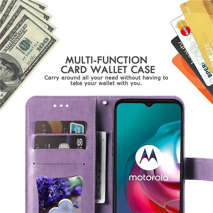 Stoßfest Volle Abdeckung Telefon Flip Case Impressum Blumenmuster PU Leder Brieftasche Telefonabdeckung Mit Handgelenkband Für Motorola Moto G10 / G30 / G20 / G10 Leistung - Violett