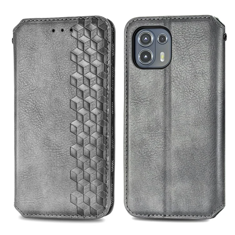 Para Motorola Edge 20 Lite Magnético Auto-absorbido Rombo Impresión Funda de Piel de Billetera Soporte para Teléfono - Gris