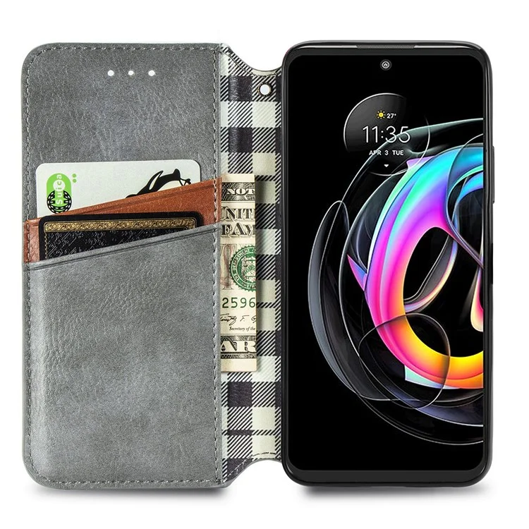 Para Motorola Edge 20 Lite Magnético Auto-absorbido Rombo Impresión Funda de Piel de Billetera Soporte para Teléfono - Gris