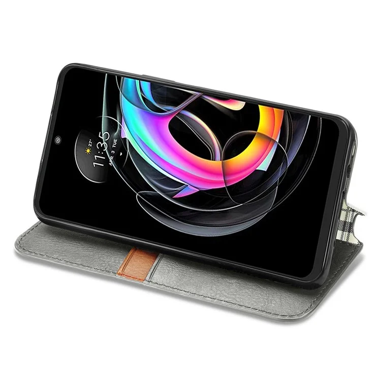 Para Motorola Edge 20 Lite Magnético Auto-absorbido Rombo Impresión Funda de Piel de Billetera Soporte para Teléfono - Gris