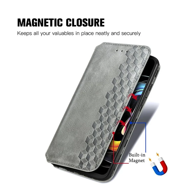 Para Motorola Edge 20 Lite Magnético Auto-absorbido Rombo Impresión Funda de Piel de Billetera Soporte para Teléfono - Gris