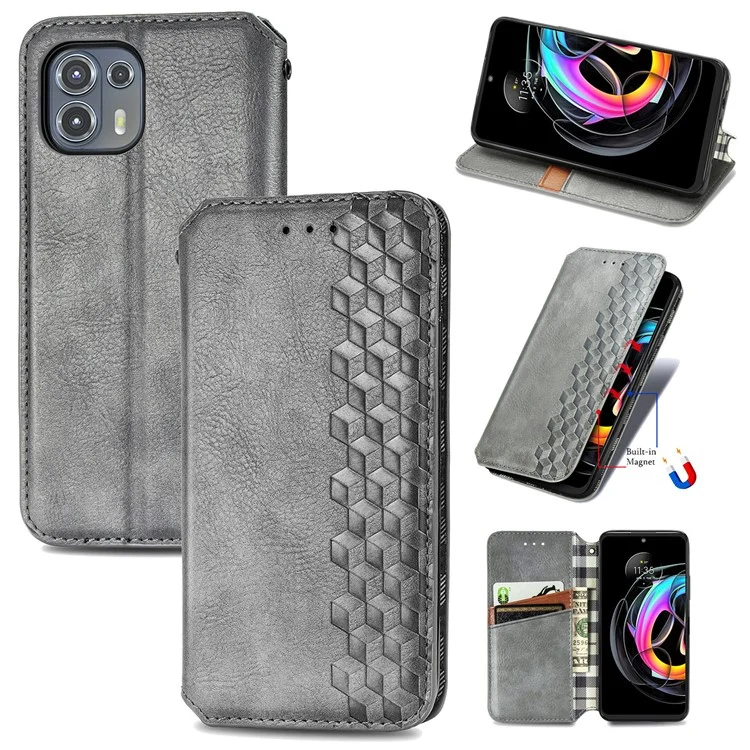 Para Motorola Edge 20 Lite Magnético Auto-absorbido Rombo Impresión Funda de Piel de Billetera Soporte para Teléfono - Gris