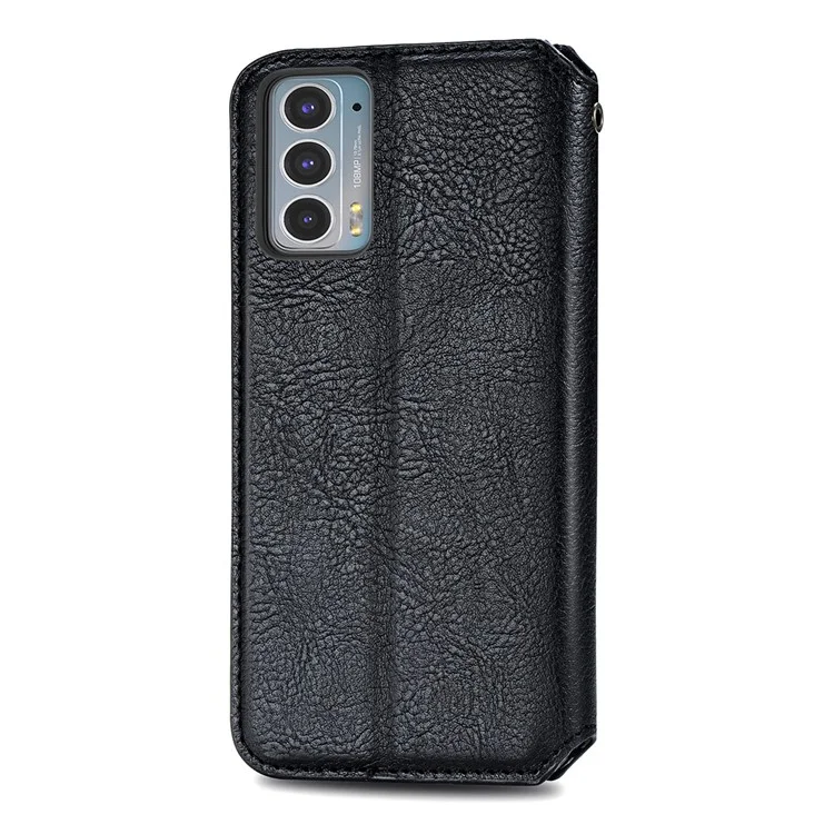 For Motorola Edge 20 PU Leather Case Rhombus Imprint Wallet Stand Phone Cover - Black