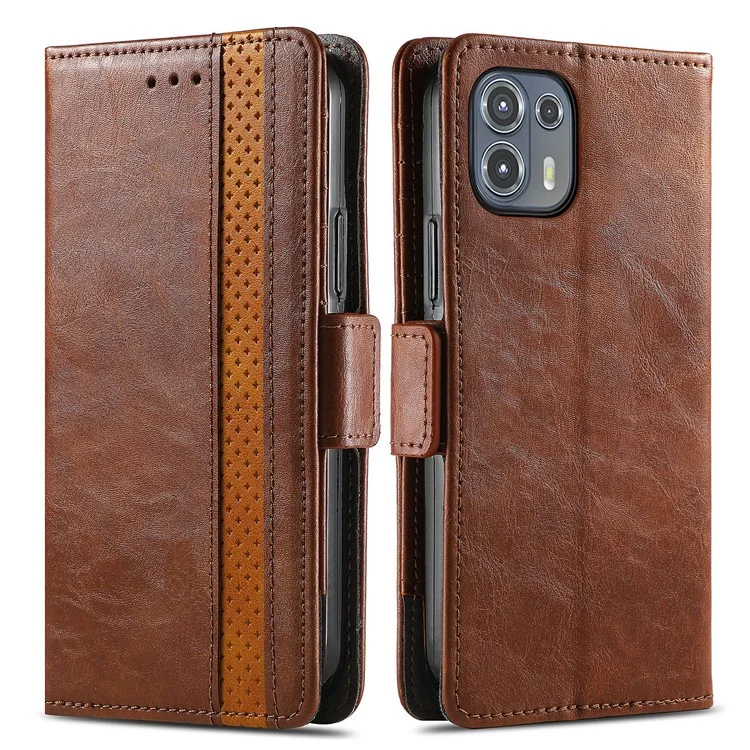 CASENEO 002 Series Estilo empresarial Folio Flip Stand Cartera Caso de cuero a prueba de caídas por splicing para Motorola Edge 20 Lite - Marrón oscuro 