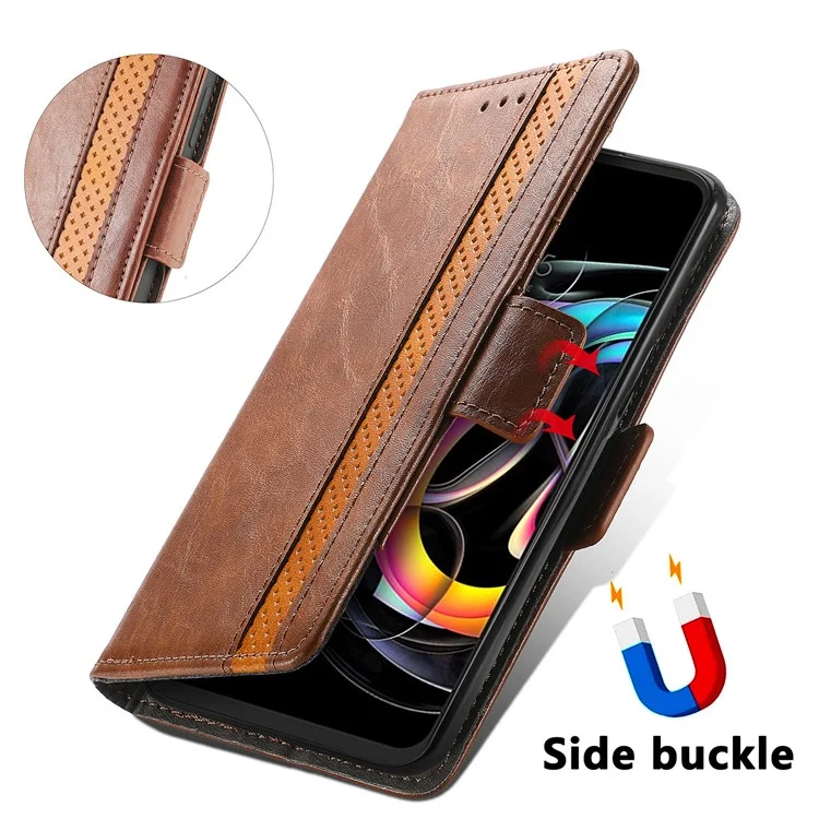 CASENEO 002 Series Estilo empresarial Folio Flip Stand Cartera Caso de cuero a prueba de caídas por splicing para Motorola Edge 20 Lite - Marrón oscuro 