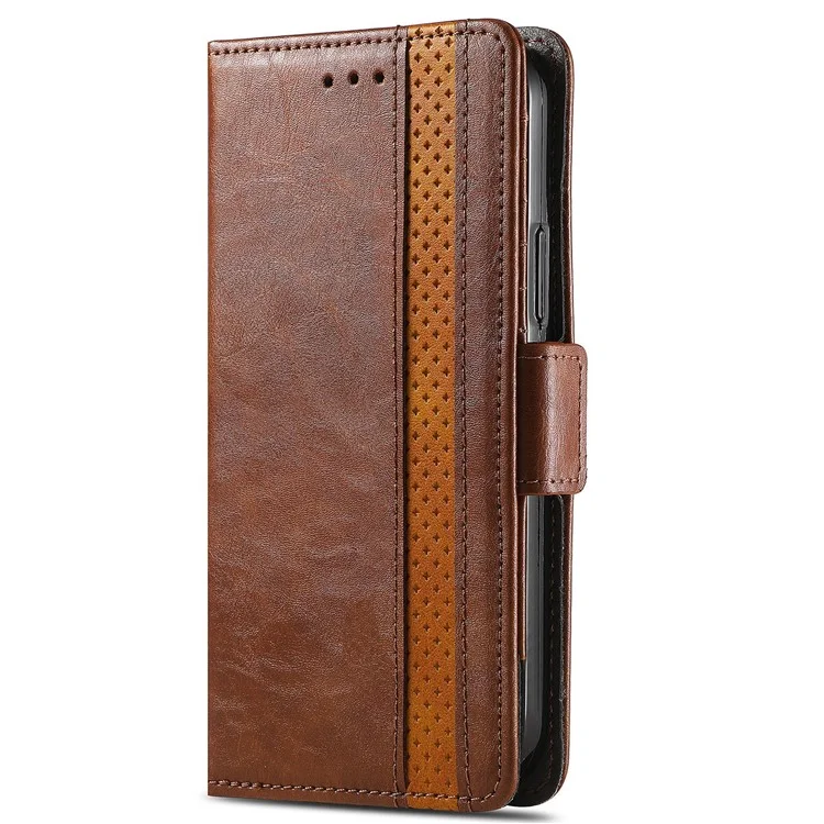 CASENEO 002 Series Estilo empresarial Folio Flip Stand Cartera Caso de cuero a prueba de caídas por splicing para Motorola Edge 20 Lite - Marrón oscuro 