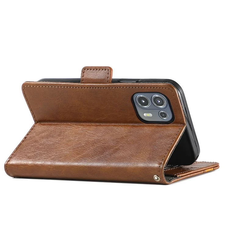 CASENEO 002 Series Estilo empresarial Folio Flip Stand Cartera Caso de cuero a prueba de caídas por splicing para Motorola Edge 20 Lite - Marrón oscuro 